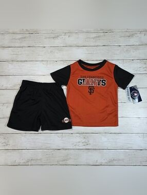 MLB San Francisco Giants 2 PIECE SET Jersey Logo Shirt, Black Shorts • Size 3T